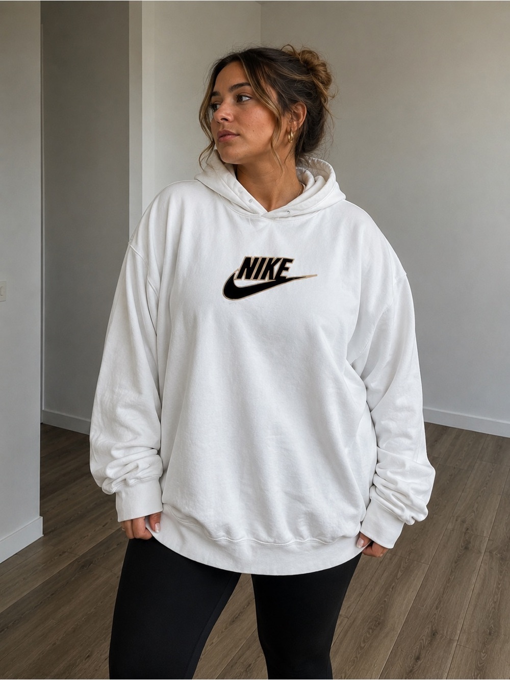 Nike White Pullover Hoodie with Black Logo